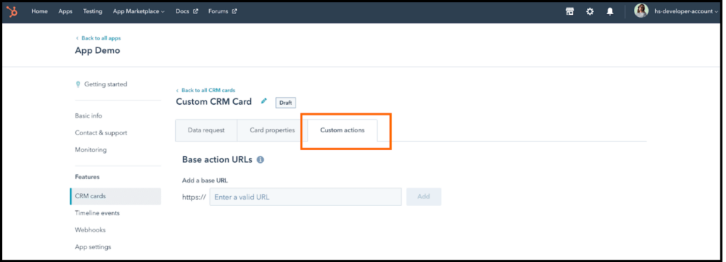 CRM Card Custom Actions