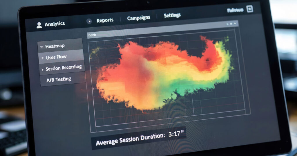 Website analytics dashboard showing heatmaps and user behavior metrics post-launch