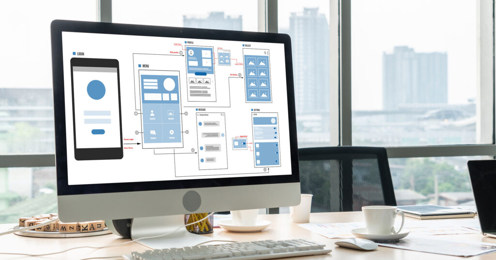 Website wireframe with CTA buttons, form fields, and conversion-focused layout elements highlighted