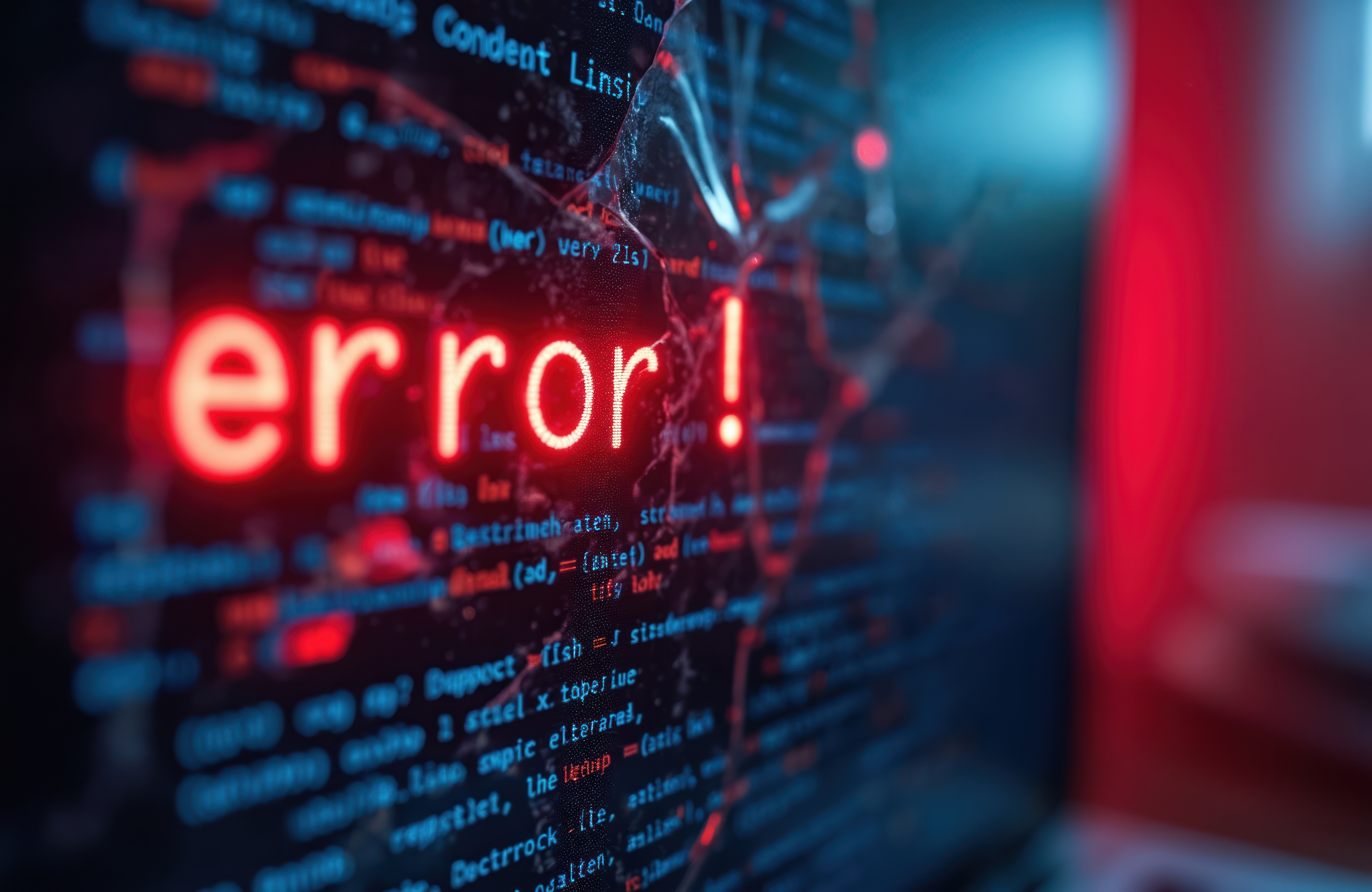 Illustration of a broken website with error icons and warning messages.