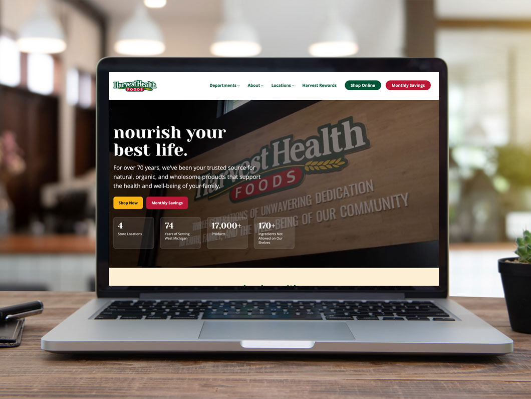 Harvest Website Website displayed on a laptop computer